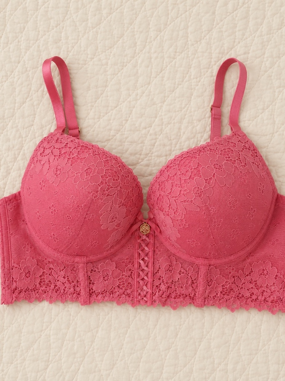 Daisy Fuentes Wild Rose Pink Longline Lace Bra, Sz 34B push up